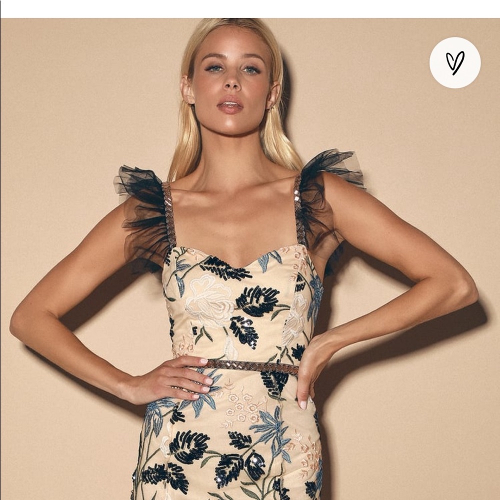 Lulus show stopper cream embroidered sequin dress